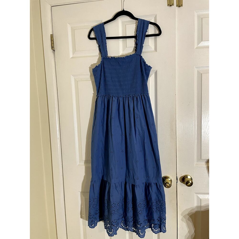 Betsy Johnson blue smocked milkmaid cottagecore sleeveless maxi dress medium